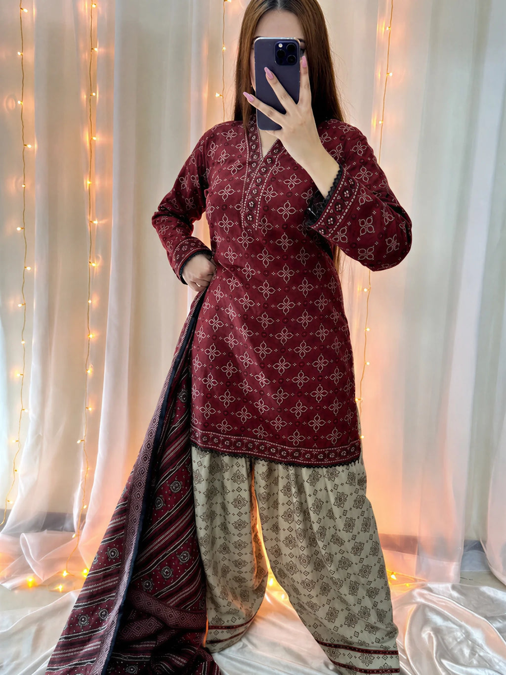 Zarqaa Pret Farshi Shalwar 3 Piece Dhaga Pret