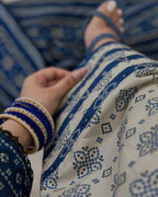 Zarqaa Blue Pret Farshi Shalwar Digital 3 Piece Dhaga Pret