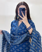 Zarqaa Blue Pret Farshi Shalwar Digital 3 Piece Dhaga Pret